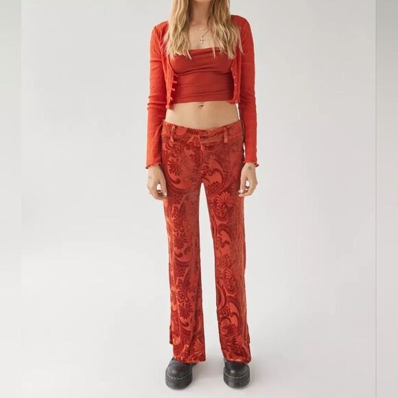 UO NWT  Velvet burnout flare trousers size 12 - Picture 3 of 8